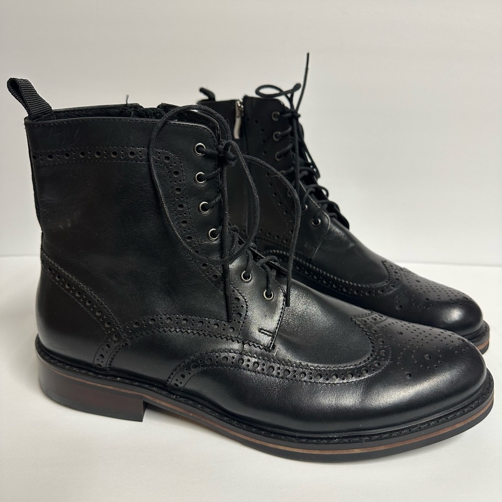 Zanzara Men's Black Leather Brogue Boots